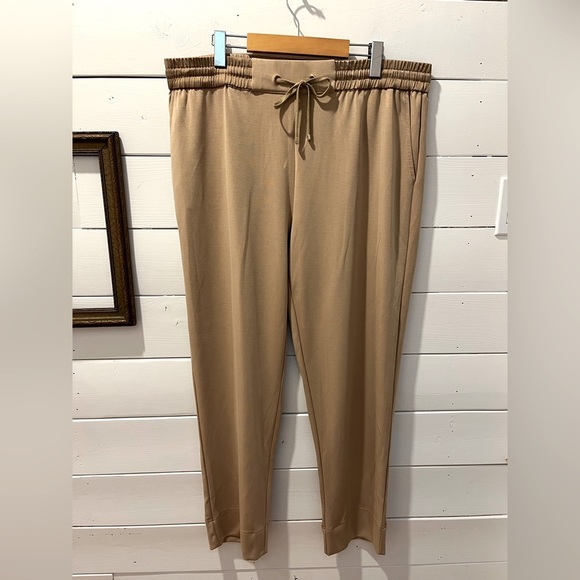 Women's Tan Elastic Waist Pants - Picture 1 of 9